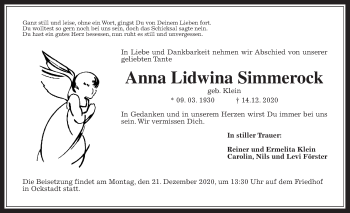 Traueranzeige von Anna Lidwina Simmerock von Wetterauer Zeitung
