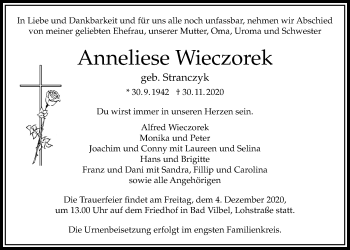 Traueranzeige von Anneliese Wieczorek von Bad Vilbel/Karben