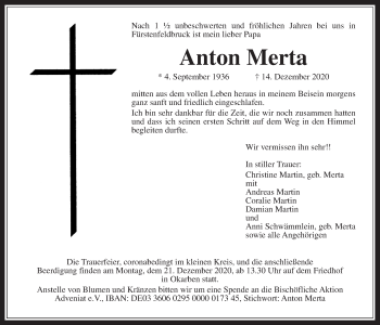 Traueranzeige von Anton Merta von Wetterauer Zeitung
