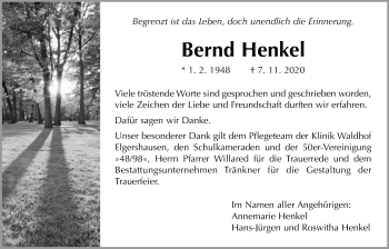 Traueranzeige von Bernd Henkel von Giessener Allgemeine, Alsfelder Allgemeine
