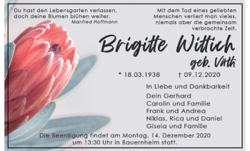Traueranzeige von Brigitte Wittich von Wetterauer Zeitung