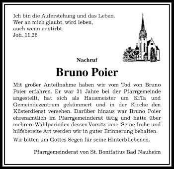 Traueranzeige von Bruno Poier von Wetterauer Zeitung