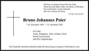Traueranzeige von Bruno Johannes Poier von Wetterauer Zeitung