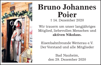 Traueranzeige von Bruno Johannes Poier von Wetterauer Zeitung