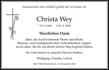 Traueranzeige von Christa Wey von Bad Vilbel/Karben