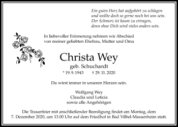 Traueranzeige von Christa Wey von Bad Vilbel/Karben