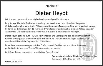 Traueranzeige von Dieter Heydt von Bad Vilbel/Karben