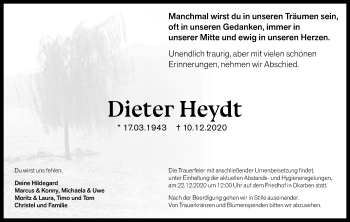 Traueranzeige von Dieter Heydt von Wetterauer Zeitung