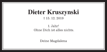 Traueranzeige von Dieter Kruszynski von Wetterauer Zeitung