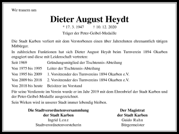 Traueranzeige von Dieter August Heydt von Wetterauer Zeitung