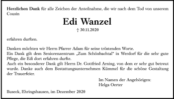 Traueranzeige von Edi Wanzel von Giessener Allgemeine, Alsfelder Allgemeine
