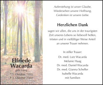 Traueranzeige von Elfriede Wacarda von Giessener Allgemeine, Alsfelder Allgemeine