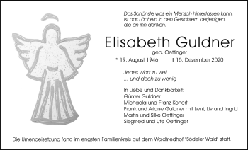 Traueranzeige von Elisabeth Guldner von Wetterauer Zeitung