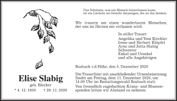 Traueranzeige von Elise Slabig von Wetterauer Zeitung