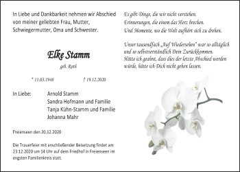 Traueranzeige von Elke Stamm von Giessener Allgemeine, Alsfelder Allgemeine