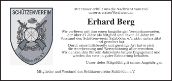 Traueranzeige von Erhard Otto Berg von Giessener Allgemeine, Alsfelder Allgemeine