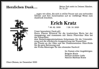 Traueranzeige von Erich Kratz von Mücker Stimme