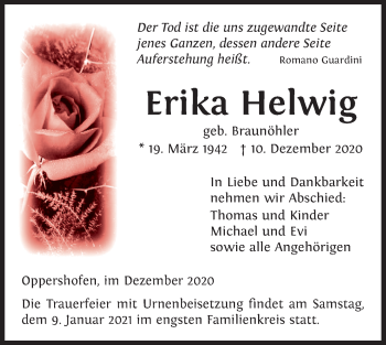 Traueranzeige von Erika Helwig von Wetterauer Zeitung