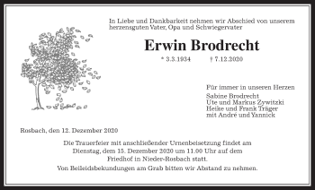 Traueranzeige von Erwin Brodrecht von Wetterauer Zeitung