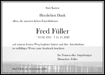 Traueranzeige von Fred Füller von Bad Vilbel/Karben