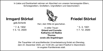Traueranzeige von Friedel Störkel von Wetterauer Zeitung