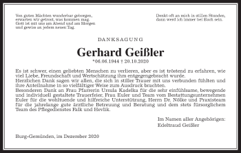 Traueranzeige von Gerhard Geißler von Alsfelder Allgemeine, Giessener Allgemeine