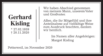 Traueranzeige von Gerhard Kisling von Wetterauer Zeitung