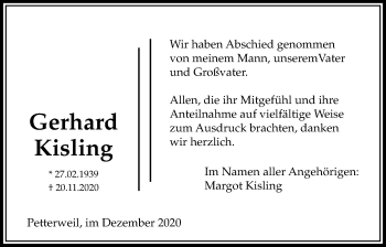 Traueranzeige von Gerhard Kisling von Bad Vilbel/Karben