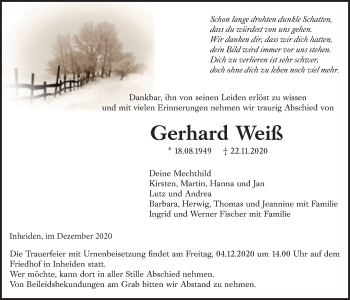 Traueranzeige von Gerhard Weiß von Licher Wochenblatt