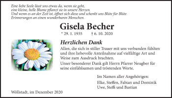 Traueranzeige von Gisela Becher von Wetterauer Zeitung