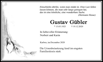Traueranzeige von Gustav Gübler von Bad Vilbel/Karben