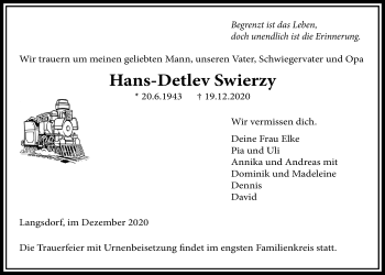 Traueranzeige von Hans-Detlev Swierzy von Licher Wochenblatt