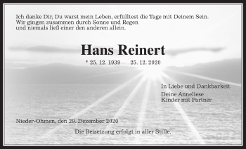 Traueranzeige von Hans Reinert von Alsfelder Allgemeine