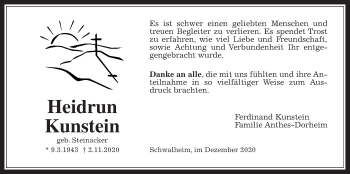 Traueranzeige von Heidrun Kunstein von Wetterauer Zeitung