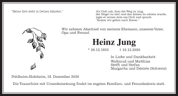 Traueranzeige von Heinz Jung von Giessener Allgemeine, Alsfelder Allgemeine