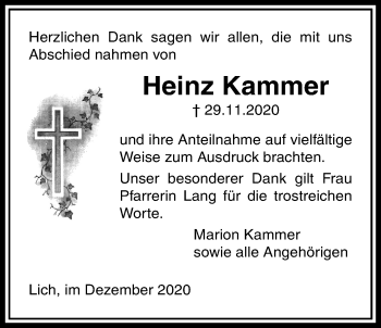 Traueranzeige von Heinz Kammer von Licher Wochenblatt