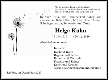 Traueranzeige von Helga Kühn von Giessener Allgemeine, Alsfelder Allgemeine
