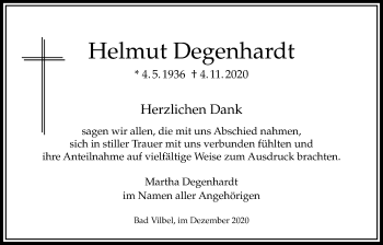 Traueranzeige von Helmut Degenhardt von Bad Vilbel/Karben
