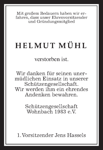 Traueranzeige von Helmut Müller von Wetterauer Zeitung