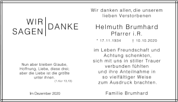 Traueranzeige von Helmuth Brumhard von Licher Wochenblatt