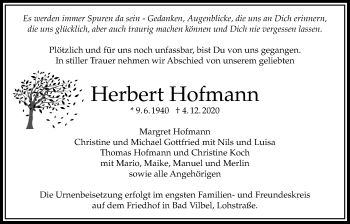 Traueranzeige von Herbert Hofmann von Bad Vilbel/Karben