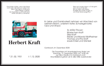 Traueranzeige von Herbert Kraft von Wetterauer Zeitung