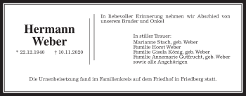 Traueranzeige von Hermann Weber von Wetterauer Zeitung