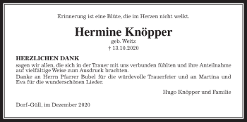 Traueranzeige von Hermine Knöpper von Giessener Allgemeine, Alsfelder Allgemeine