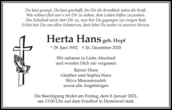 Traueranzeige von Herta Hans von Bad Vilbel/Karben