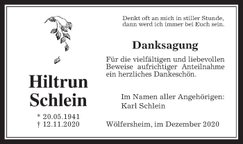 Traueranzeige von Hiltrun Schlein von Wetterauer Zeitung