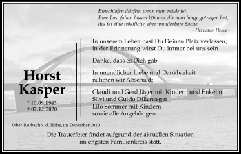 Traueranzeige von Horst Kasper von Bad Vilbel/Karben