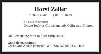 Traueranzeige von Horst Zeiler von Mücker Stimme