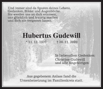 Traueranzeige von Hubertus Gudewill von Wetterauer Zeitung