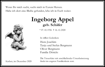Traueranzeige von Ingeborg Appel von Bad Vilbel/Karben